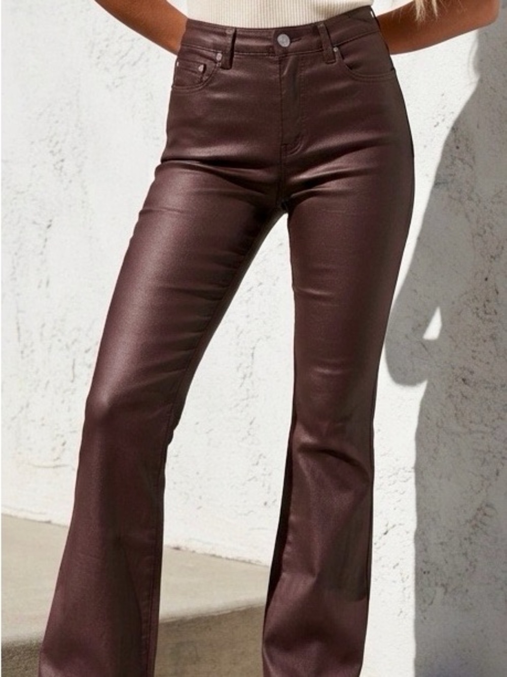 Chocolate Brown women’s Faux leather Tall Slim Fit Flared bottom Pants